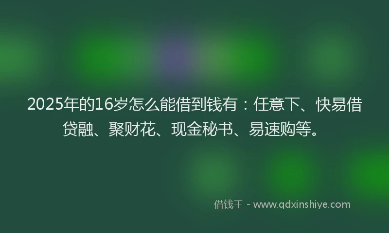 2025年的16岁怎么能借到钱有：任意下、快易借贷融、聚财花、现金秘书、易速购等。