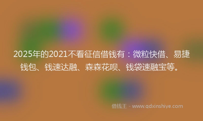 2025年的2021不看征信借钱有：微粒快借、易捷钱包、钱速达融、森森花呗、钱袋速融宝等。