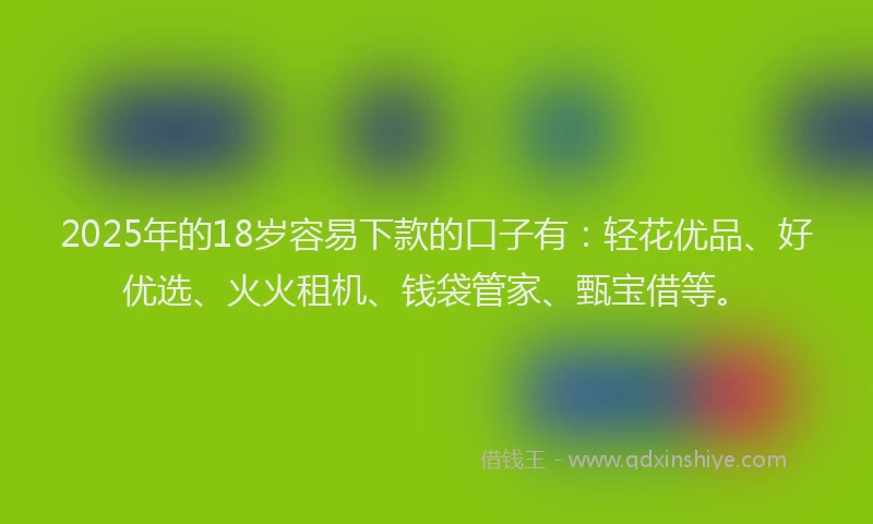 2025年的18岁容易下款的口子有：轻花优品、好优选、火火租机、钱袋管家、甄宝借等。