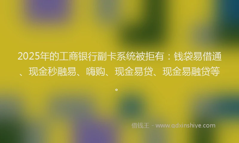 2025年的工商银行副卡系统被拒有：钱袋易借通、现金秒融易、嗨购、现金易贷、现金易融贷等。