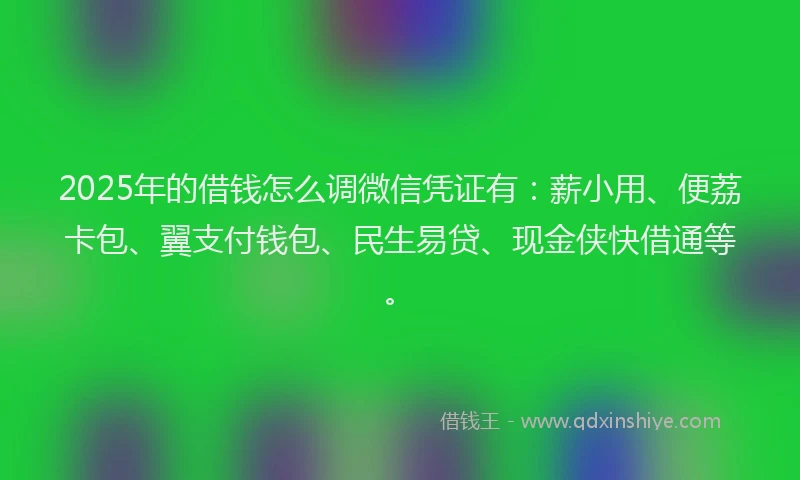 2025年的借钱怎么调微信凭证有：薪小用、便荔卡包、翼支付钱包、民生易贷、现金侠快借通等。