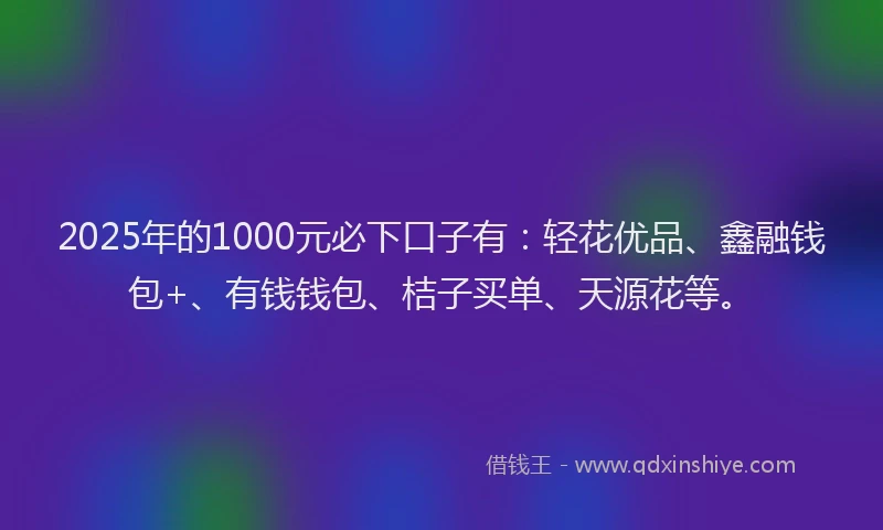 2025年的1000元必下口子有：轻花优品、鑫融钱包+、有钱钱包、桔子买单、天源花等。