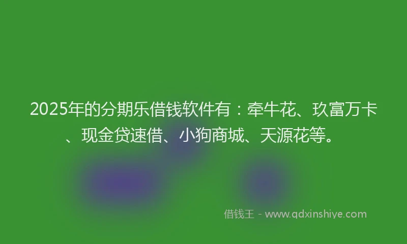 2025年的分期乐借钱软件有：牵牛花、玖富万卡、现金贷速借、小狗商城、天源花等。
