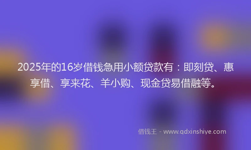 2025年的16岁借钱急用小额贷款有：即刻贷、惠享借、享来花、羊小购、现金贷易借融等。
