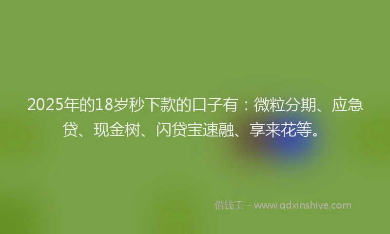 2025年的18岁秒下款的口子有：微粒分期、应急贷、现金树、闪贷宝速融、享来花等。