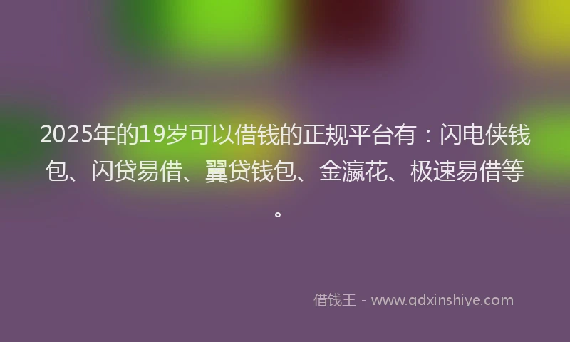 2025年的19岁可以借钱的正规平台有：闪电侠钱包、闪贷易借、翼贷钱包、金瀛花、极速易借等。