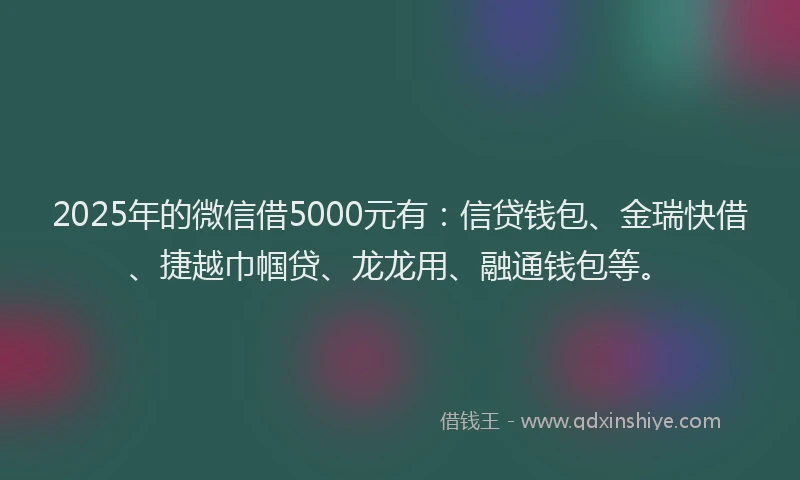 2025年的微信借5000元有：信贷钱包、金瑞快借、捷越巾帼贷、龙龙用、融通钱包等。