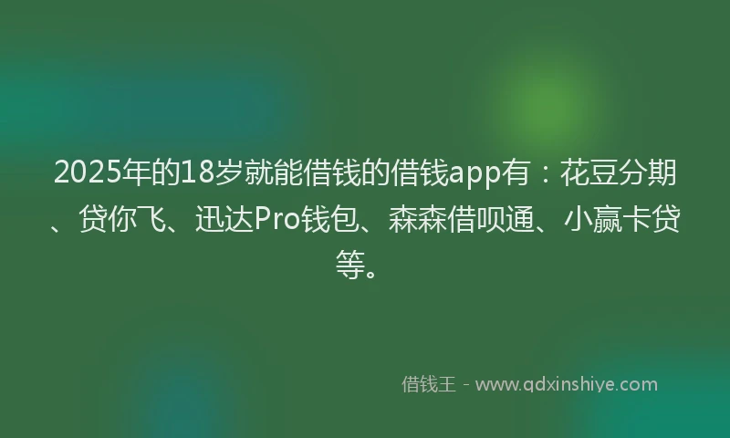 2025年的18岁就能借钱的借钱app有：花豆分期、贷你飞、迅达Pro钱包、森森借呗通、小赢卡贷等。