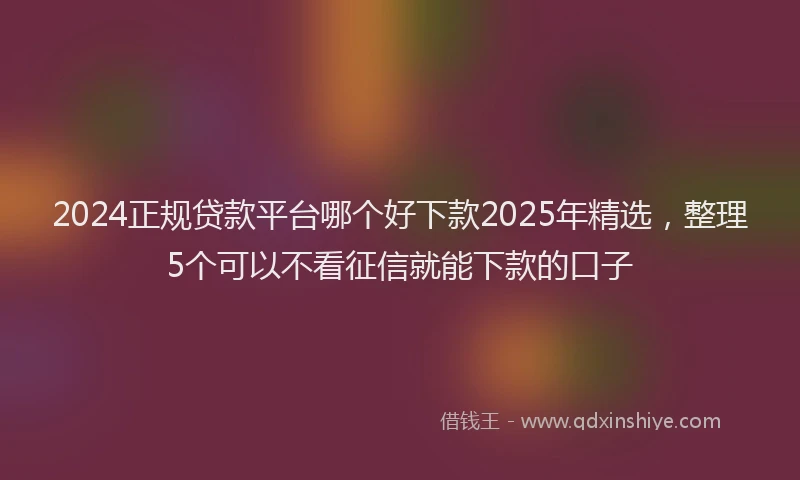 2024正规贷款平台哪个好下款2025年精选，整理5个可以不看征信就能下款的口子