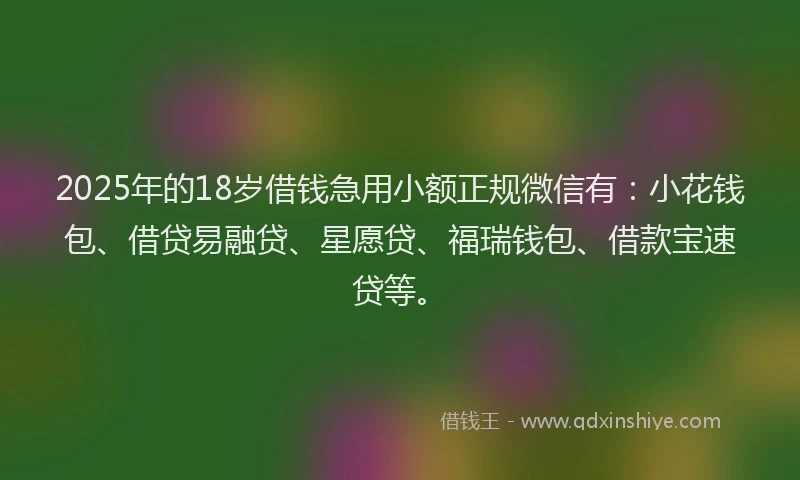 2025年的18岁借钱急用小额正规微信有：小花钱包、借贷易融贷、星愿贷、福瑞钱包、借款宝速贷等。