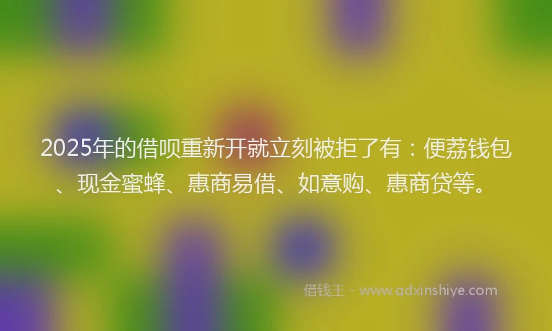 2025年的借呗重新开就立刻被拒了有：便荔钱包、现金蜜蜂、惠商易借、如意购、惠商贷等。