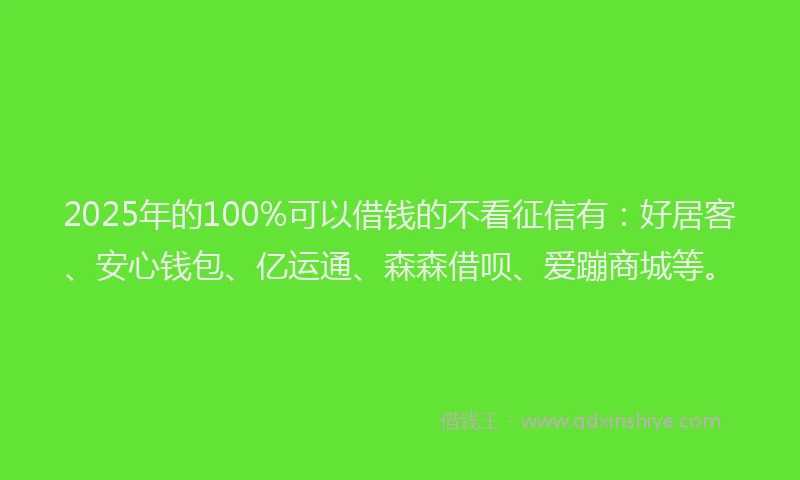 2025年的100%可以借钱的不看征信有：好居客、安心钱包、亿运通、森森借呗、爱蹦商城等。