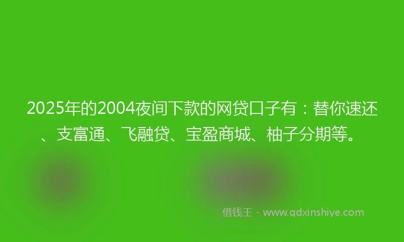 2025年的2004夜间下款的网贷口子有：替你速还、支富通、飞融贷、宝盈商城、柚子分期等。