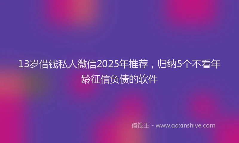 13岁借钱私人微信2025年推荐，归纳5个不看年龄征信负债的软件