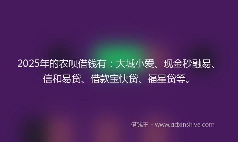 2025年的农呗借钱有：大城小爱、现金秒融易、信和易贷、借款宝快贷、福星贷等。