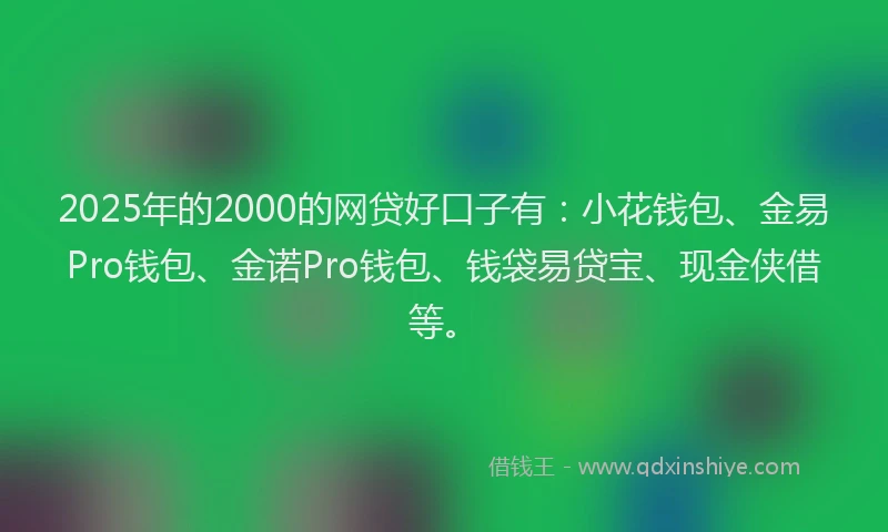 2025年的2000的网贷好口子有：小花钱包、金易Pro钱包、金诺Pro钱包、钱袋易贷宝、现金侠借等。