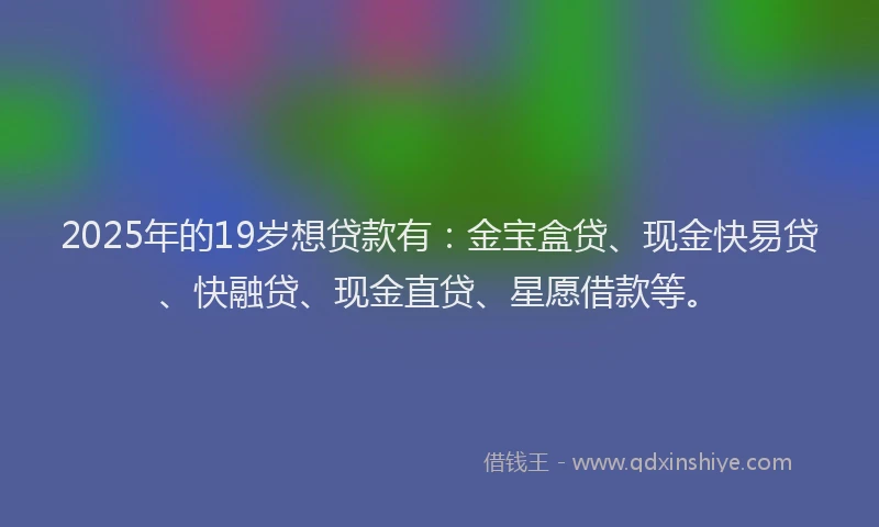 2025年的19岁想贷款有：金宝盒贷、现金快易贷、快融贷、现金直贷、星愿借款等。