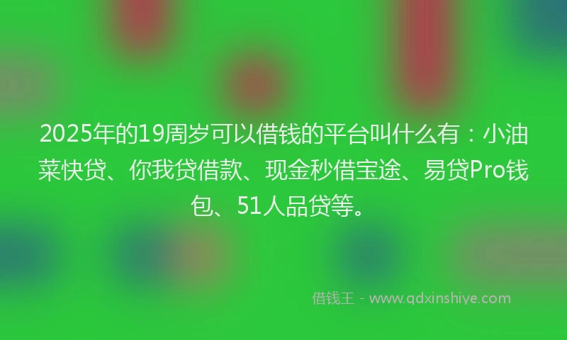2025年的19周岁可以借钱的平台叫什么有：小油菜快贷、你我贷借款、现金秒借宝途、易贷Pro钱包、51人品贷等。