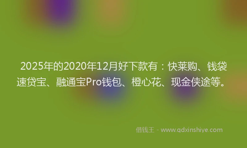 2025年的2020年12月好下款有：快莱购、钱袋速贷宝、融通宝Pro钱包、橙心花、现金侠途等。