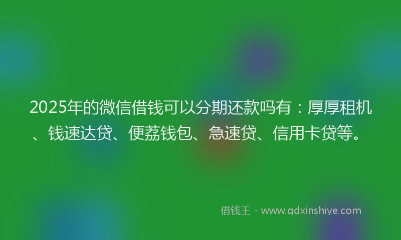 2025年的微信借钱可以分期还款吗有：厚厚租机、钱速达贷、便荔钱包、急速贷、信用卡贷等。