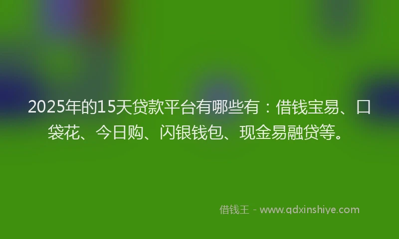 2025年的15天贷款平台有哪些有：借钱宝易、口袋花、今日购、闪银钱包、现金易融贷等。