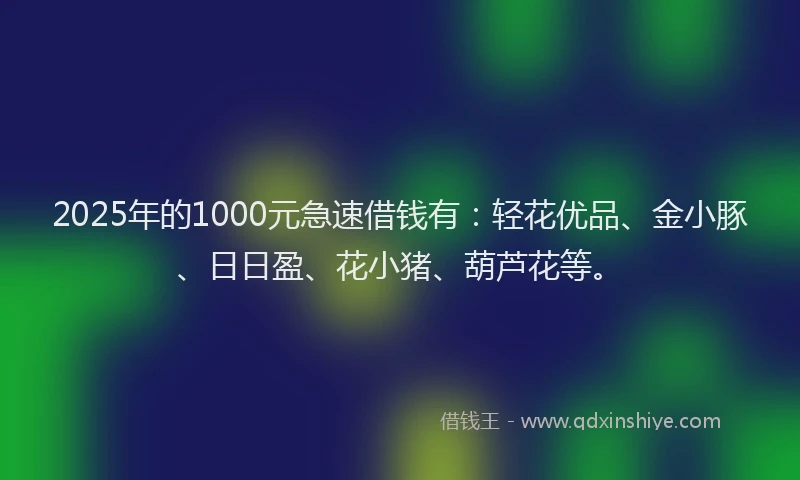 2025年的1000元急速借钱有：轻花优品、金小豚、日日盈、花小猪、葫芦花等。