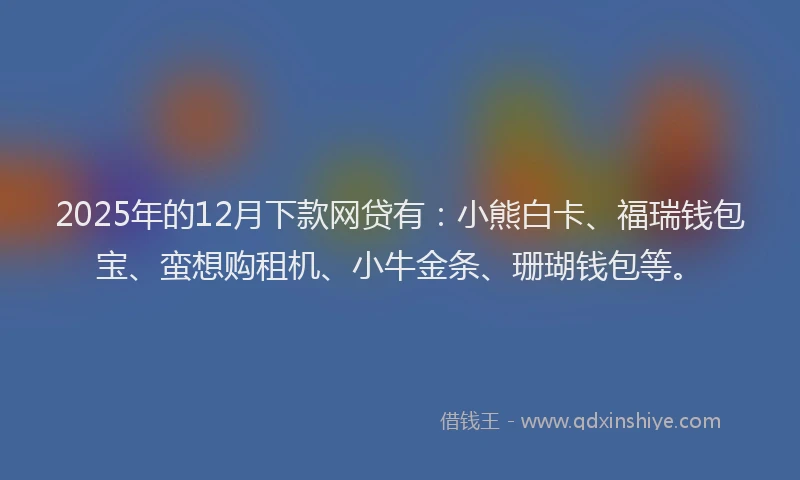2025年的12月下款网贷有：小熊白卡、福瑞钱包宝、蛮想购租机、小牛金条、珊瑚钱包等。