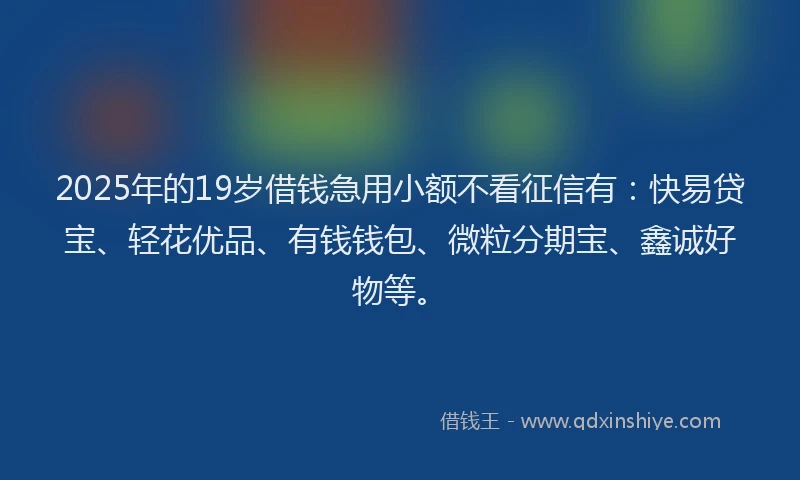 2025年的19岁借钱急用小额不看征信有：快易贷宝、轻花优品、有钱钱包、微粒分期宝、鑫诚好物等。