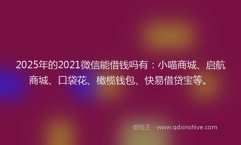 2025年的2021微信能借钱吗有：小喵商城、启航商城、口袋花、橄榄钱包、快易借贷宝等。
