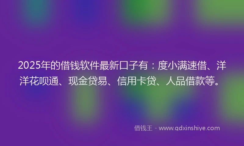 2025年的借钱软件最新口子有：度小满速借、洋洋花呗通、现金贷易、信用卡贷、人品借款等。