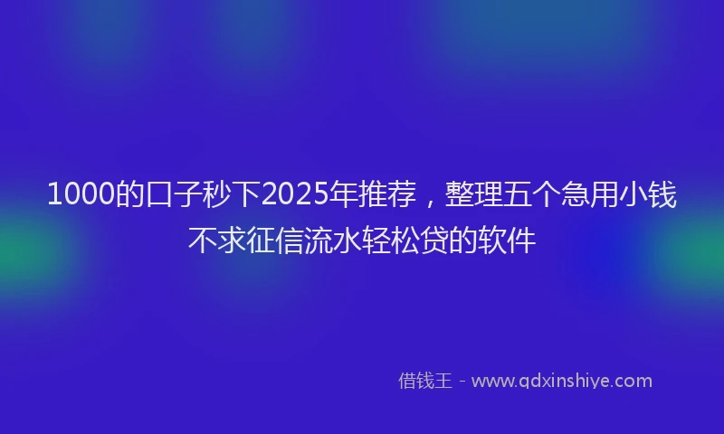 1000的口子秒下2025年推荐，整理五个急用小钱不求征信流水轻松贷的软件