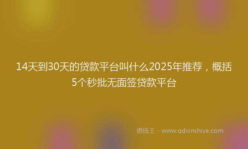 14天到30天的贷款平台叫什么2025年推荐，概括5个秒批无面签贷款平台