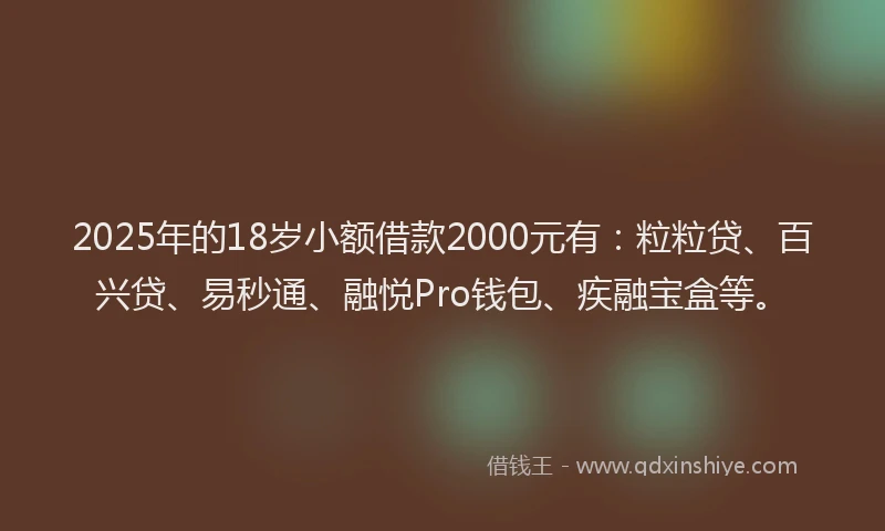 2025年的18岁小额借款2000元有：粒粒贷、百兴贷、易秒通、融悦Pro钱包、疾融宝盒等。