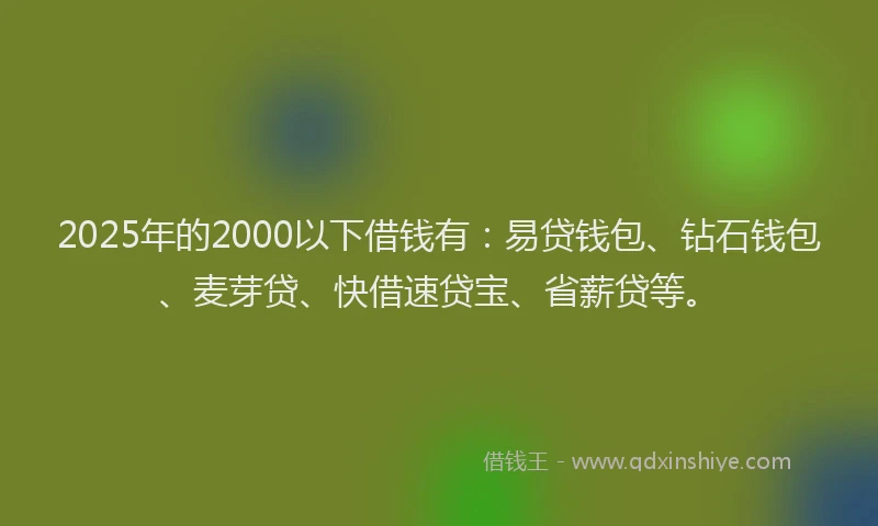 2025年的2000以下借钱有：易贷钱包、钻石钱包、麦芽贷、快借速贷宝、省薪贷等。