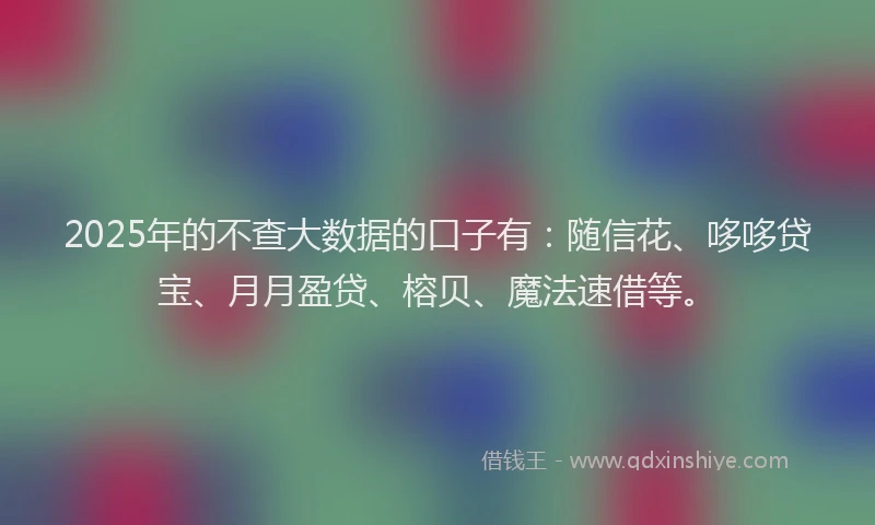 2025年的不查大数据的口子有：随信花、哆哆贷宝、月月盈贷、榕贝、魔法速借等。