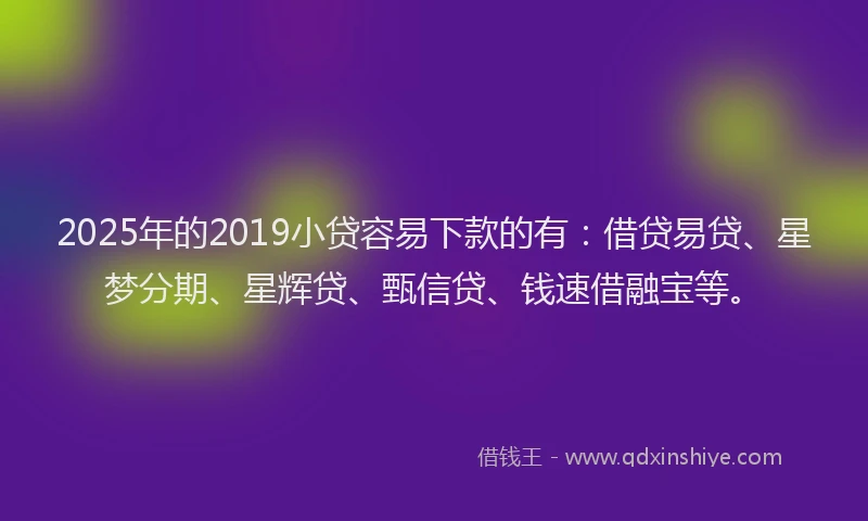 2025年的2019小贷容易下款的有：借贷易贷、星梦分期、星辉贷、甄信贷、钱速借融宝等。