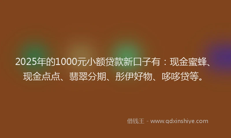 2025年的1000元小额贷款新口子有：现金蜜蜂、现金点点、翡翠分期、彤伊好物、哆哆贷等。