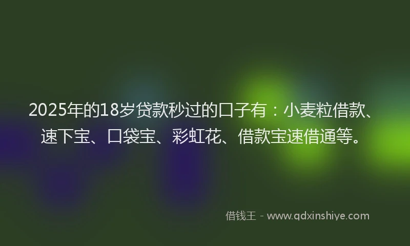 2025年的18岁贷款秒过的口子有：小麦粒借款、速下宝、口袋宝、彩虹花、借款宝速借通等。