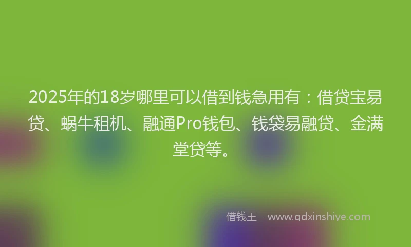 2025年的18岁哪里可以借到钱急用有：借贷宝易贷、蜗牛租机、融通Pro钱包、钱袋易融贷、金满堂贷等。