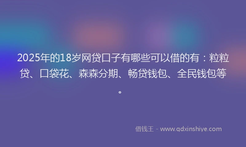 2025年的18岁网贷口子有哪些可以借的有：粒粒贷、口袋花、森森分期、畅贷钱包、全民钱包等。
