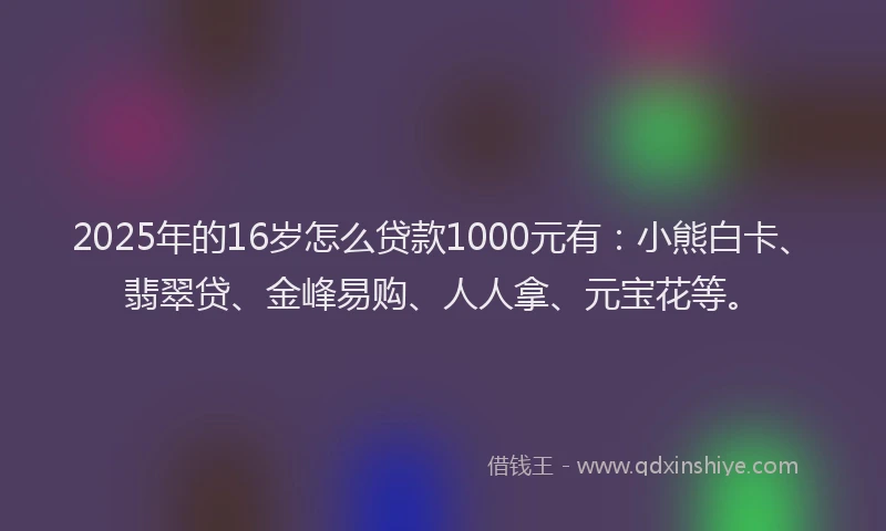 2025年的16岁怎么贷款1000元有：小熊白卡、翡翠贷、金峰易购、人人拿、元宝花等。