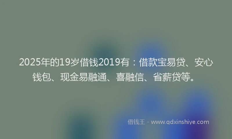 2025年的19岁借钱2019有：借款宝易贷、安心钱包、现金易融通、喜融信、省薪贷等。