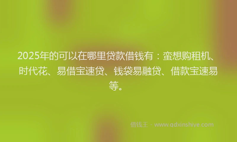 2025年的可以在哪里贷款借钱有：蛮想购租机、时代花、易借宝速贷、钱袋易融贷、借款宝速易等。