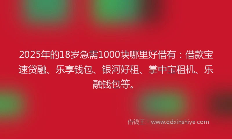 2025年的18岁急需1000块哪里好借有：借款宝速贷融、乐享钱包、银河好租、掌中宝租机、乐融钱包等。