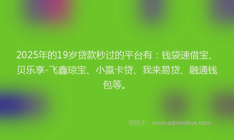 2025年的19岁贷款秒过的平台有：钱袋速借宝、贝乐享-飞鑫琼宝、小赢卡贷、我来易贷、融通钱包等。