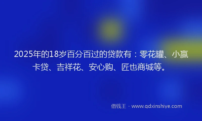 2025年的18岁百分百过的贷款有：零花罐、小赢卡贷、吉祥花、安心购、匠也商城等。