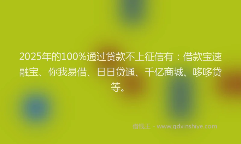 2025年的100%通过贷款不上征信有：借款宝速融宝、你我易借、日日贷通、千亿商城、哆哆贷等。