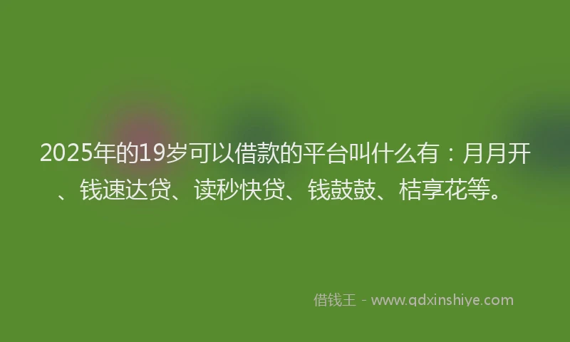 2025年的19岁可以借款的平台叫什么有：月月开、钱速达贷、读秒快贷、钱鼓鼓、桔享花等。