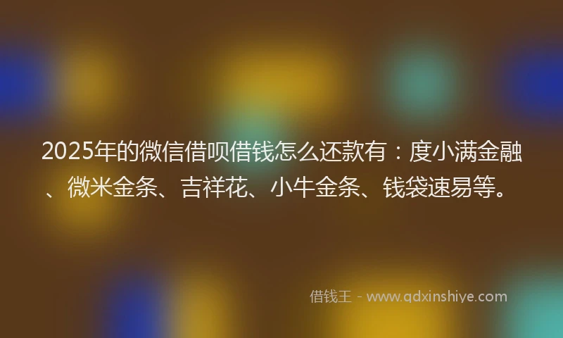 2025年的微信借呗借钱怎么还款有：度小满金融、微米金条、吉祥花、小牛金条、钱袋速易等。