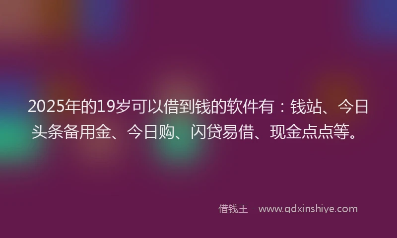 2025年的19岁可以借到钱的软件有：钱站、今日头条备用金、今日购、闪贷易借、现金点点等。